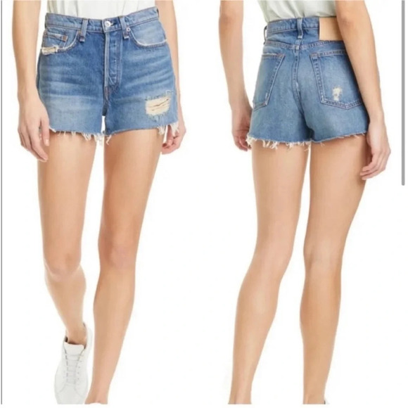 Rag & Bone Maya High Rise Button Fly Raw Hem Distressed Denim Shorts Size 30 - Picture 2 of 12